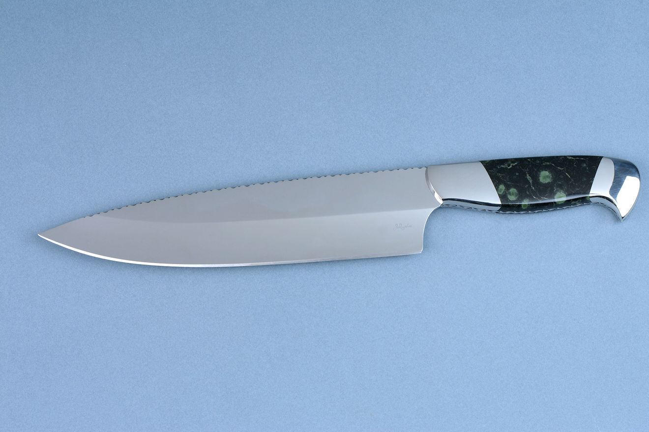 "Concordia" obverse side view in 440C high chromium stainless steel blade, 304 stainless steel bolsters, Nebula Stone gemstone handle