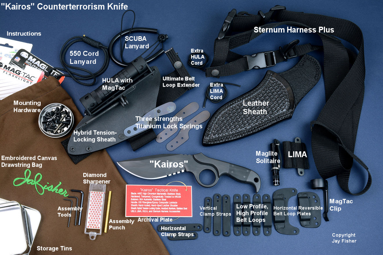 "Kairos" (Shadow Line), complete counterterrorism knife and accessory package with identifying text