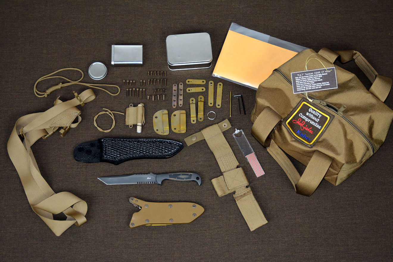 "PJLT" tactical, combat, rescue CSAR knif and accessory kit, lightweight accessories in coyote