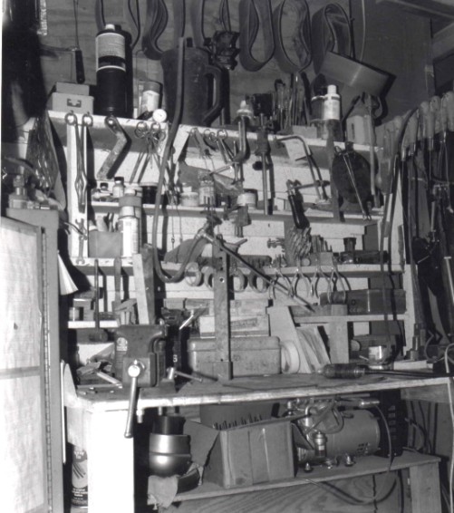 Small work bench in knife shop, 1980s
