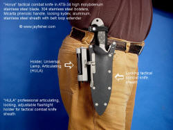 "Horus" and HULA accessory use and operation on locking tactical combat knife sheath
