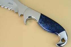 "Arcturus" obverse side gemstone handle detail. Dumortierite is a very hard, tough, and durable beautiful blue stone.