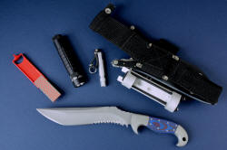 "Arcturus" with accessory package with locking sheath including diamond abrasive sharpener, MagTac extreme LED lamp, solitaire backup emergency lamp