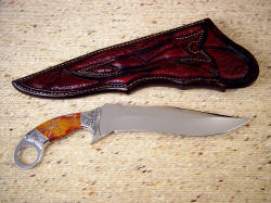 "Argiope" reverse side view. Note full tooling and inlay on rear of sheath