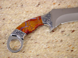 "Argiope" reverse side handle detail. Polvadera Jasper gemstone handle is striking, very hard, tough, and durable.