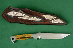"Argyre" reverse side view. Sheath has heavy zigzag stitching on large belt loop with python skin inlays on back and loop
