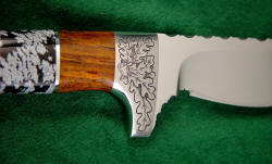 "Aspen" fine custom knife: guard engraving detail in 304 stainless steel
