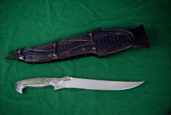 "Astarion" reverse sided view. Note fine work on sheath, with large inlay of ostrich leg