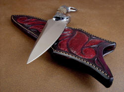"Bulldog" fine handmade knife, point detail. Point and grind are very well executed, the cutting edge is single bevel and razor sharp.