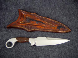 "Bulldog" tactical knife, reverse side view. Note inlays and carving on sheath back