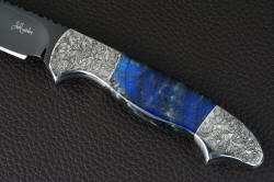 "Carina" obverse side gemstone handle detail. Engraving is small, detailed and intricate in this four power enlargement