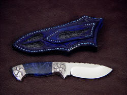 "Chama" reverse side view. Note inlays of ostrich skin on sheath back. Knife is three-fingered design, comfortable and useful for field dressing large game