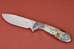 "Chicoma" obverse side view. Knife named for peak of ancient volcano, is striking and bold in color and pattern