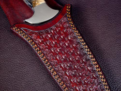 "Cygnus-Horrocks Magnum" sheath detail. Tooling is weave and tuck basketweave, hand stitching is double row