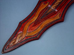 "Duhovni Ratnik" sheath back detail, all hand-carved, hand-dyed leather
