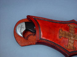"Duhovni Ratnik" sheath mouth detail. Substantial knife and sheath are legacy pair