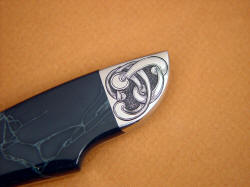 "Furud" obverse side rear bolster hand-engraving detail. I hand-draw and design each unique pattern that I engrave suited to every knife