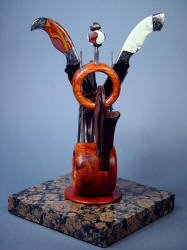 Custom handmade unique knife display stand for Izanagi, Izanami knives. A graceful piece of sculptural art.