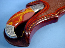 "Izanagi" sheath mouth and ramp detail. Sheath is thick, hand-stitched, lacquer sealed.