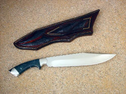 "Jungle Bowie" 440C hollow ground mirror finished blade, 304 stainless steel bolsters, Indian Green Moss Agate gemstone handle, sheath inlaid with Ostrich leg skin.