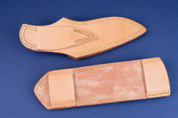 "Kairos" PSD (Principle Security Detail) knife sheaths, undyed, untreated leather shoulder, back side, vertical wear, horizontal belt line wear