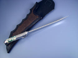 "Khensu" Spine view edgework, filework detail. Note thick blade, with differentiated filework on blade and tang