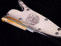 USAF Pararescue "Kight" edgework, filework detail. Fully tapered tang, brass fileworked spacers, dovetailed bolsters