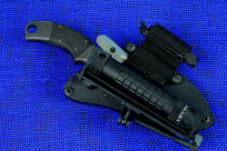 "Krag" tactical, counterterrorism professional knife, shown with HULA and LIMA flashlight accessories mounted