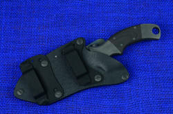 "Krag" tactical, counterterrorism professional knife, shown with horizontal belt loop plates mounted for horizontal wear on traditional belt
