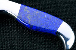 "Lethal Chance" obverse side gemstone handle detail. Lapis lazuli is tough, durable and very beautiful with pyrite floating in a sea of ultramarine blue