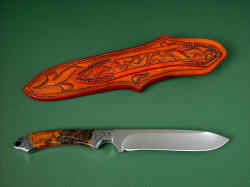 "Magdalena Magnum" reverse side view. Back of sheath is completely tooled, note zigzag stitching on tough, long belt loop. 