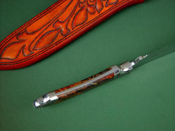 "Magdalena Magnum" inside handle tang view. recurve inside handle is comfortable and smooth, handle scales are bedded and locked to the tang with dovetailed bolsters