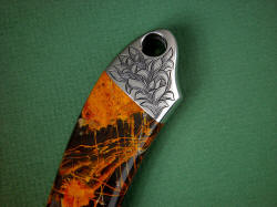 "Magdalena Magnum" obverse side rear bolster engraving detail. Fleur-de-lis layered are ancient designs, lily flowers