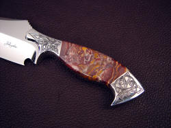 "Malaka" obverse side handle detail. Cabernet Jasper is very hard, outlasting all other components of this knife