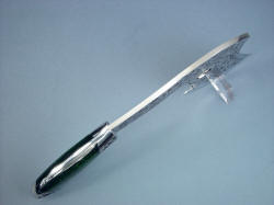 "Manaya" spine view. Spine is thick and strong 1/4" thick, bolsters are dovetailed to bed gemstone handle scales