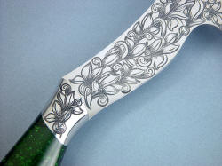 "Manaya" engraving detail. Hard material stainless steel is hand-cut with carbide gravers