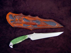 "Mercator" reverse side view. Note multiple inlays of stingray skin in sheath back and belt loop, loop matches sheath front in shape