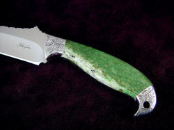 "Mercator" obverse side handle detial. Nephrite Jade is hard and very tough and resistant to breakage.