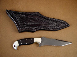 "Mercury" tactical, utility knife: Reverse side view. Note double stitching on wide belt loop