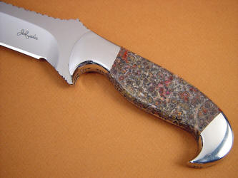 "Mercury Magnum" obverse side handle detail. Red Leopard Skin Jasper is tough, hard, durable and beautiuful