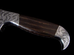 "Morta" obverse side handle scale detail. Bog oak is intensely old, mineralized wood that is stable, beautiful, strong.