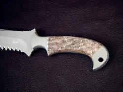 "Nemean" obverse side handle detail. Coarse Canvas Micarta is tough, strong, waterproof, and permanent