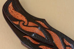 "Orion" sheath belt loop and inlays detail. Belt loop has double row stitching for durability