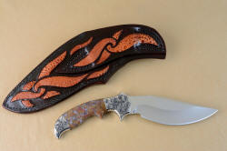 "Orion" reverse side view. Sheath is fully inlaid, front and back and in the belt loop with frog skin