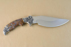 "Orion" reverse side blade view. Deeply curving blade is deeply and thinly hollow ground with a razor keen edge and thin, strong point