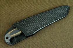 "PJ-CT" sheathed view showing high back in deep protective heavy sheath made of leather shoulder