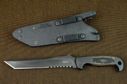 "PJ-CT" obverse side knife view, reverse side sheath details with die-formed anodized aluminum belt loops