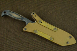 "PJLT" sheathed view, sheath is fitted with vertical flat clamping straps that rigidly clamp sheath to webbing