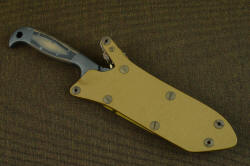"PJLT" sheathed view, locking sheath. Sheath is positively locking and waterproof, all coyote matching