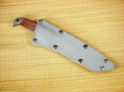 "PJLT" sheathed view. Tension fit gray kydex sheath is deep and tight, securing knife well while protecting wearer